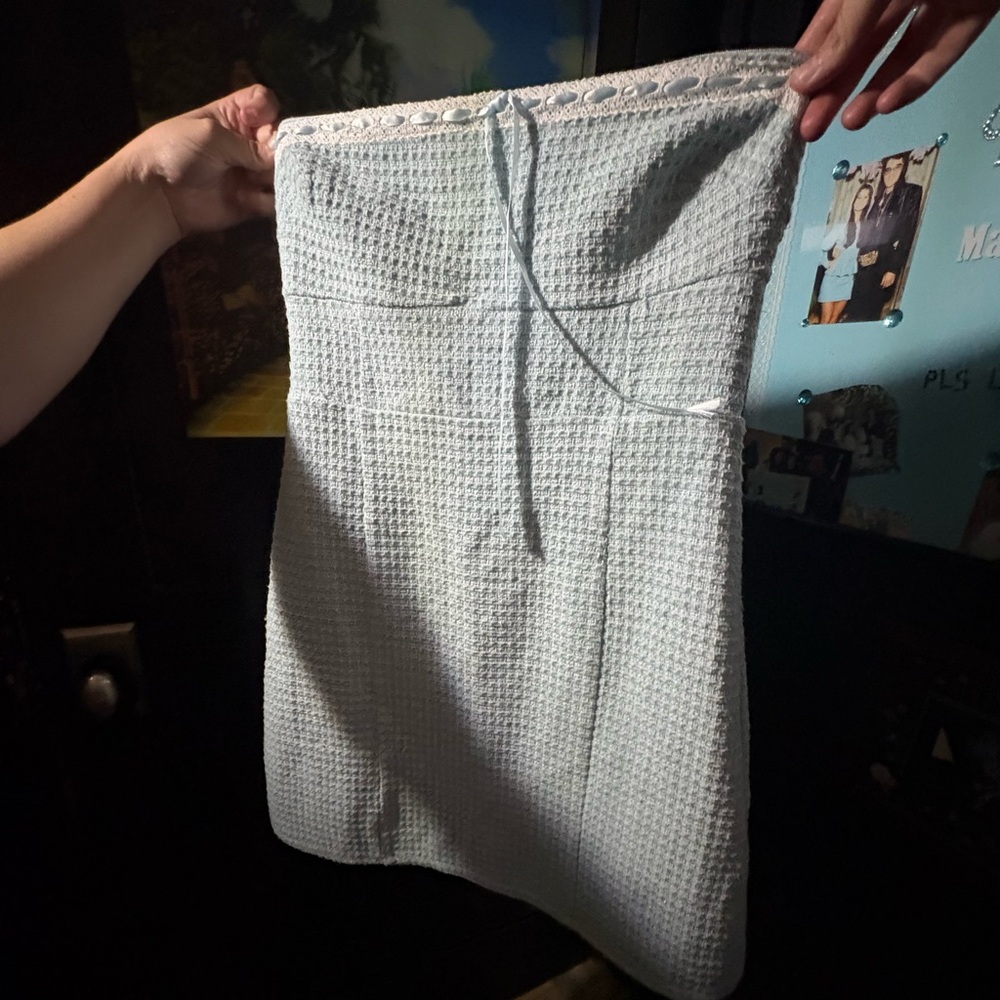 Altard State Blue/White L Strapless Waffle Knit Dress